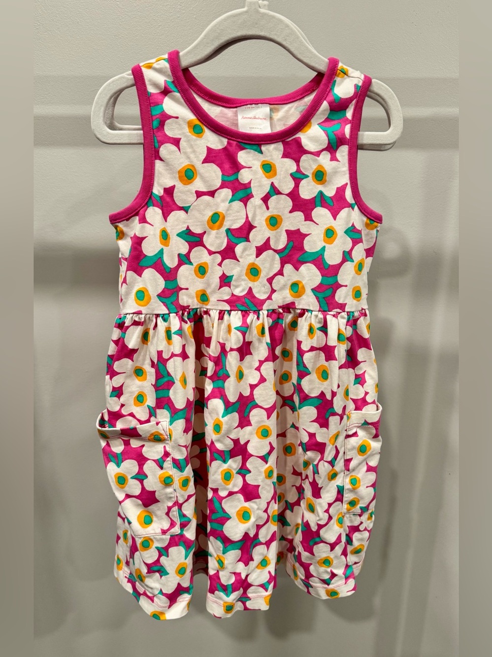 Hanna Andersson Pink Floral Tank Dress with Yellow Accents